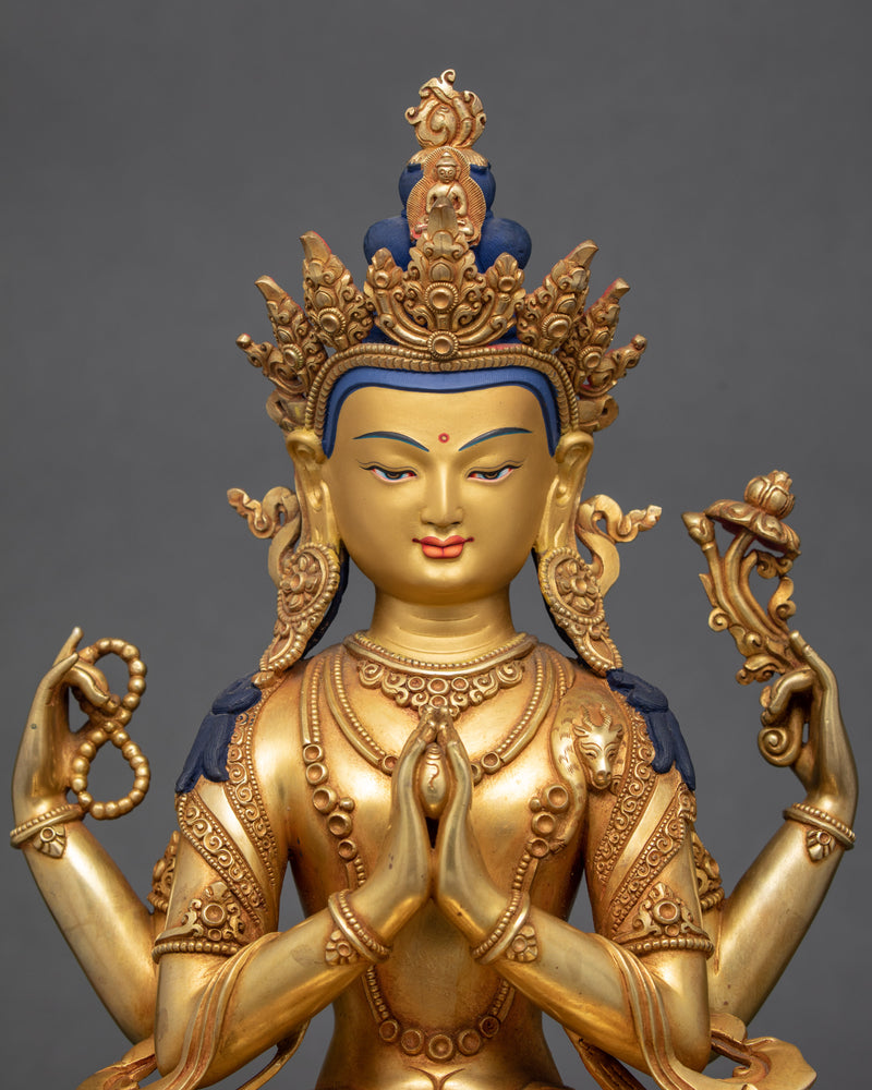 Chenrezig Avalokiteshvara Sculpture | Hand-Carved Himalayan Art