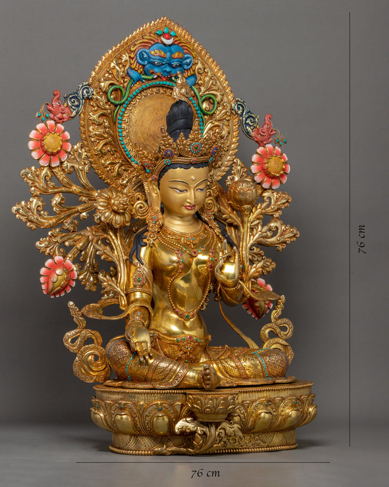 Large Green Tara Sculpture | Enlightened Female Buddha