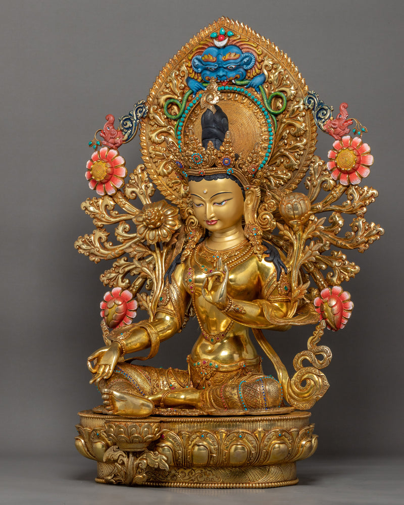 Large Green Tara Sculpture | Enlightened Female Buddha