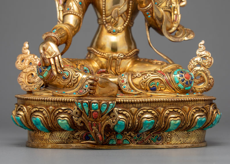 Green Tara Goddess Sculpture | Hand Carved 24K Gold Statue