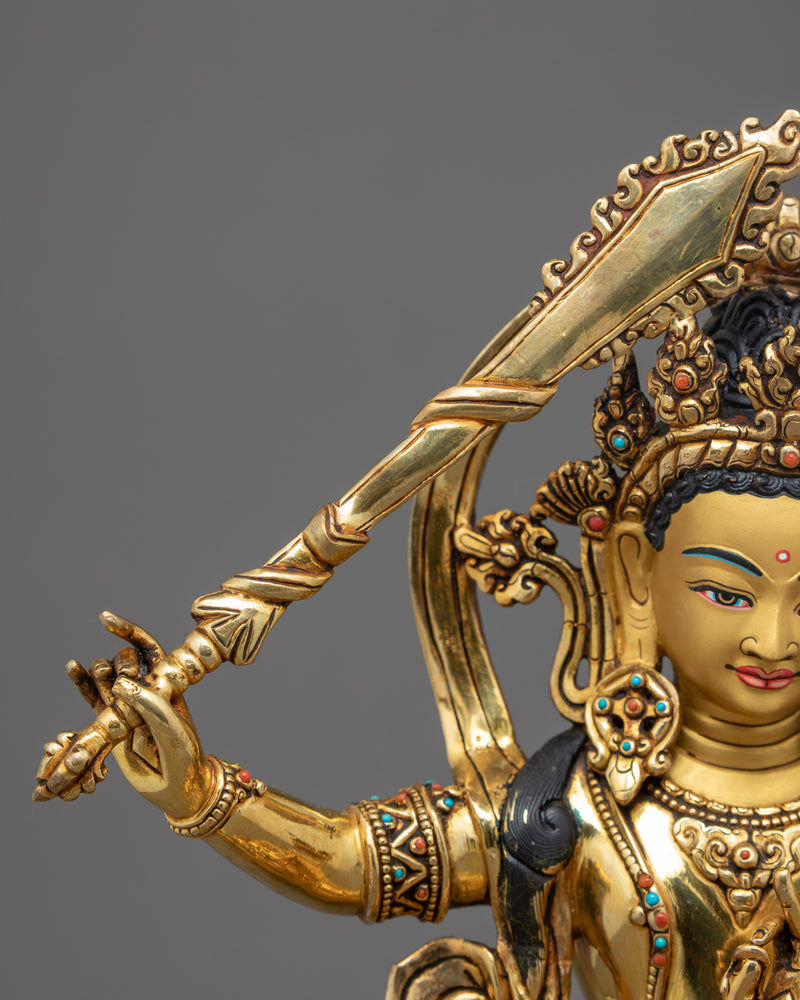 Manjushri Flaming Sword Statue | Handmade Bodhisattva Artwork