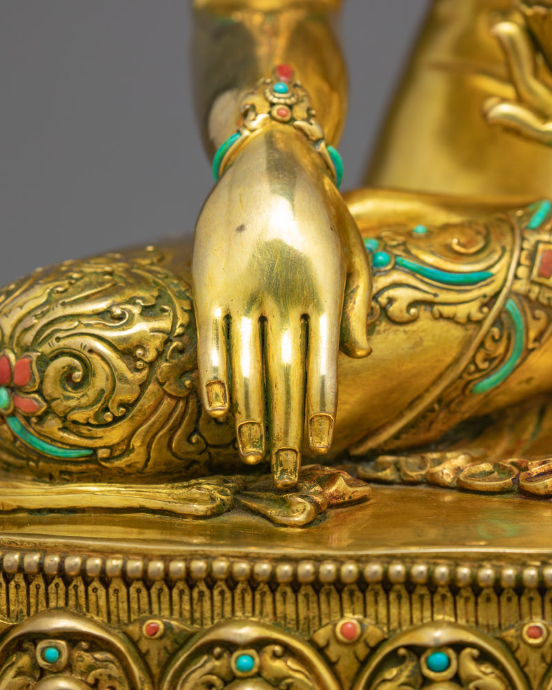 Crowned Shakyamuni Buddha Gold Statue | Traditionally Crafted Figure