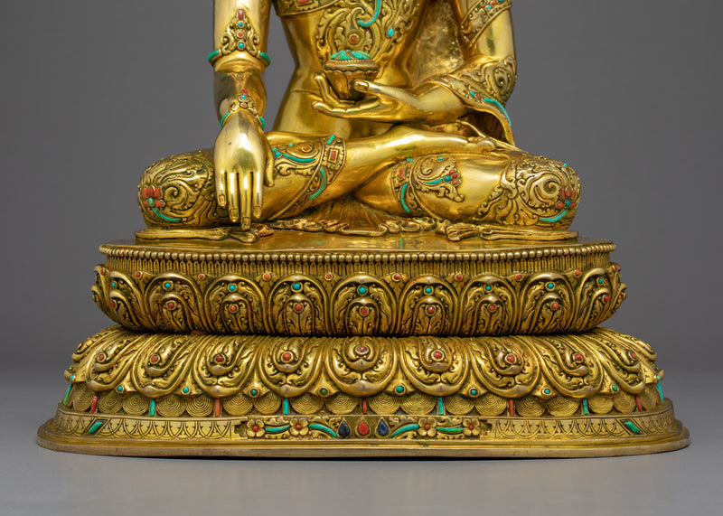 Crowned Shakyamuni Buddha Gold Statue | Traditionally Crafted Figure