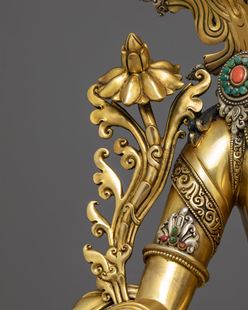 Green Tara Gold Sculpture | Goddess of Compassion
