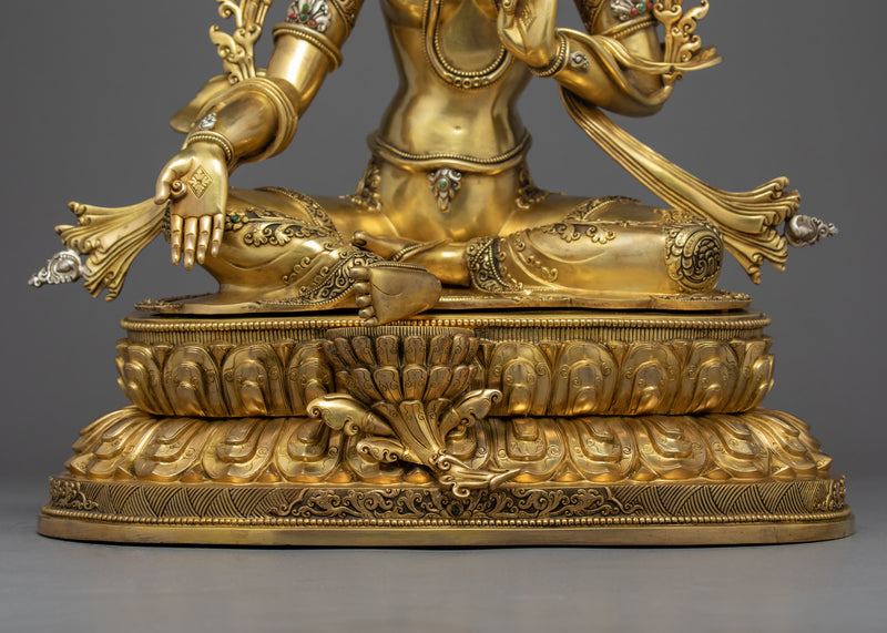 Green Tara Gold Sculpture | Goddess of Compassion