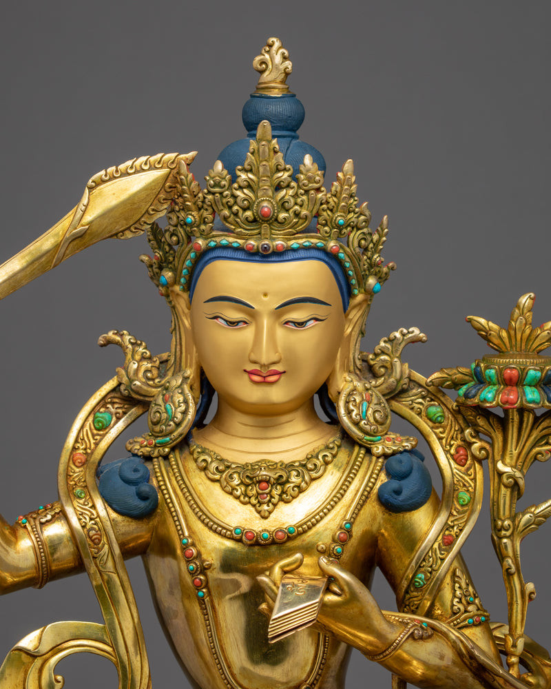 Tibetan Manjushri Gold Statue | Himalayan Art of Nepal