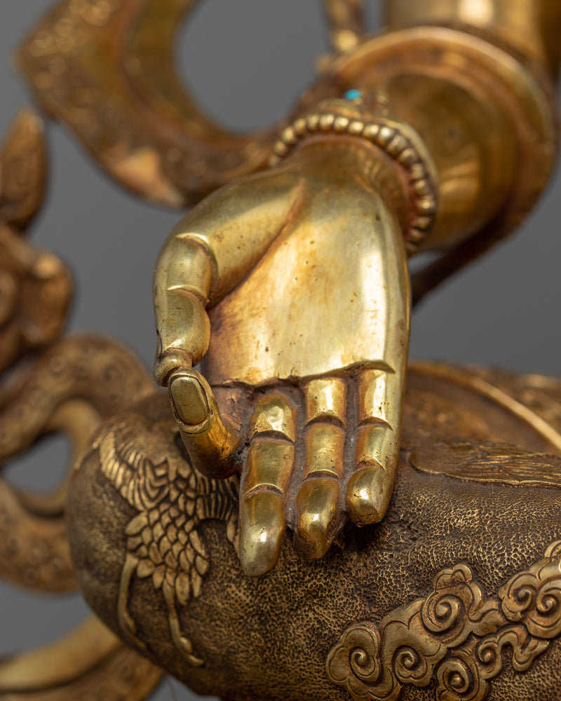 Green Tara Gold Plated Statue | Female Buddha of Compassion