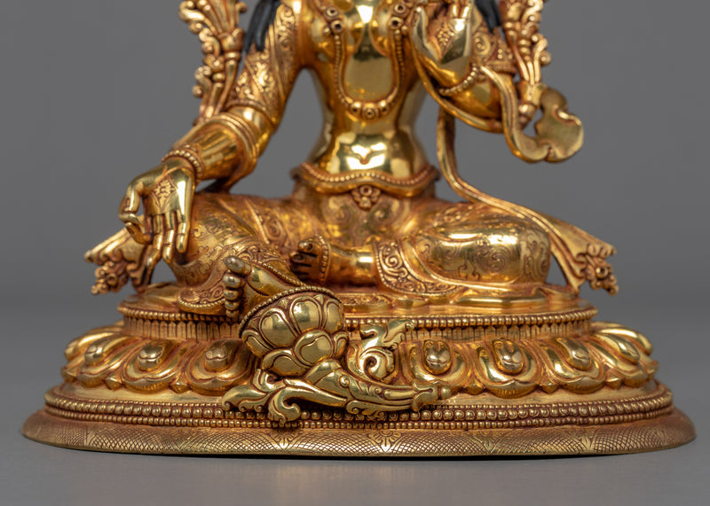 Green Tara Gold Plated Sculpture | Traditionally Hand Carved Art