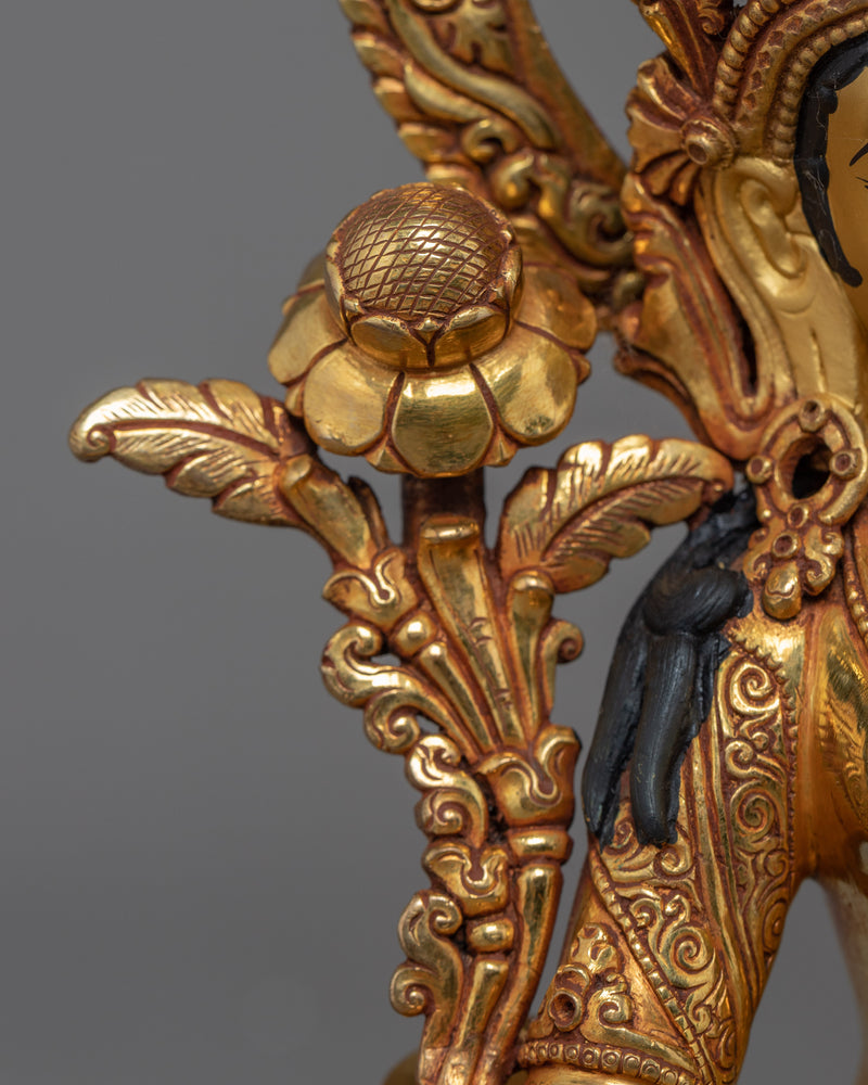 Green Tara Gold Plated Sculpture | Traditionally Hand Carved Art