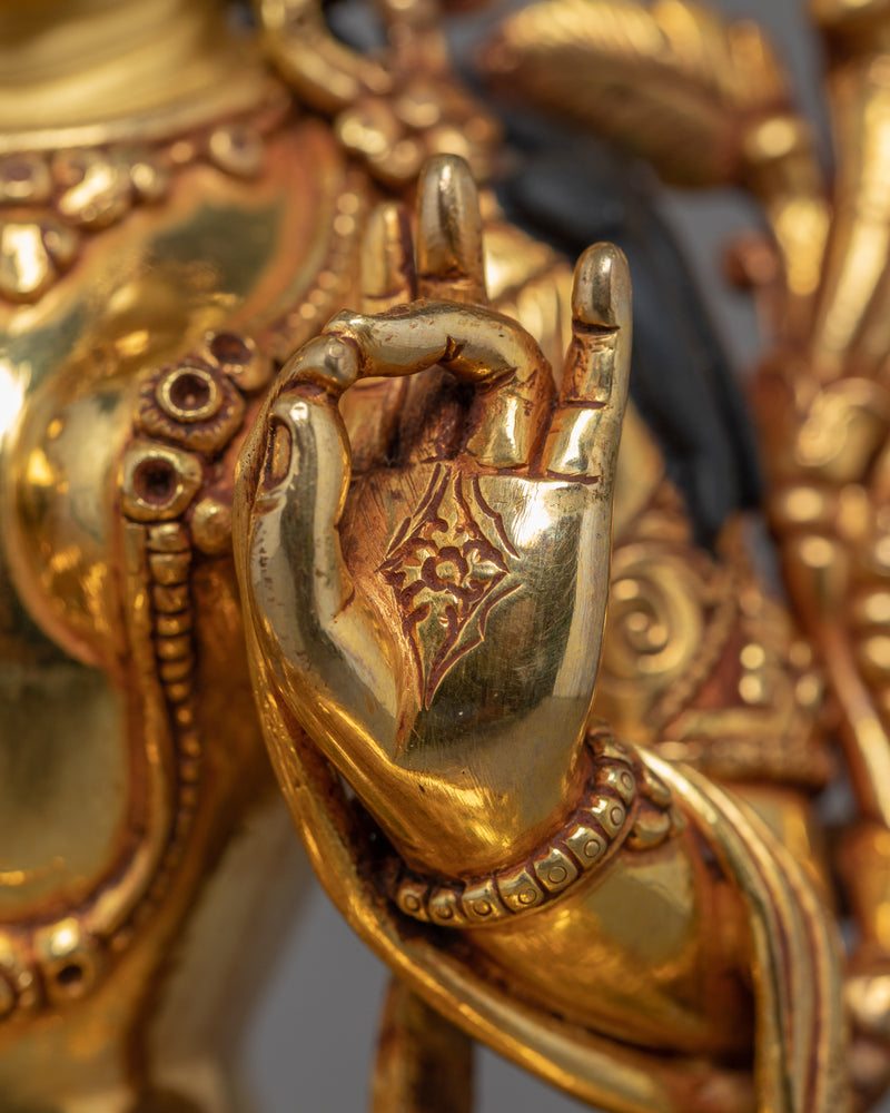 Green Tara Gold Plated Sculpture | Traditionally Hand Carved Art