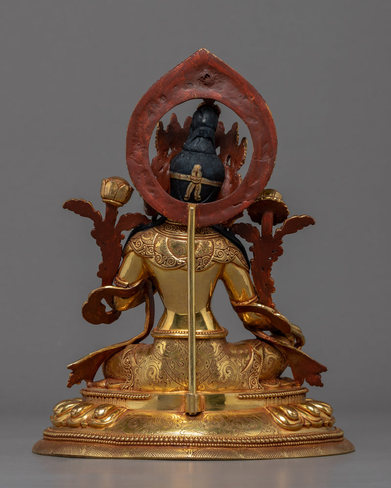 Green Tara Gold Plated Sculpture | Traditionally Hand Carved Art