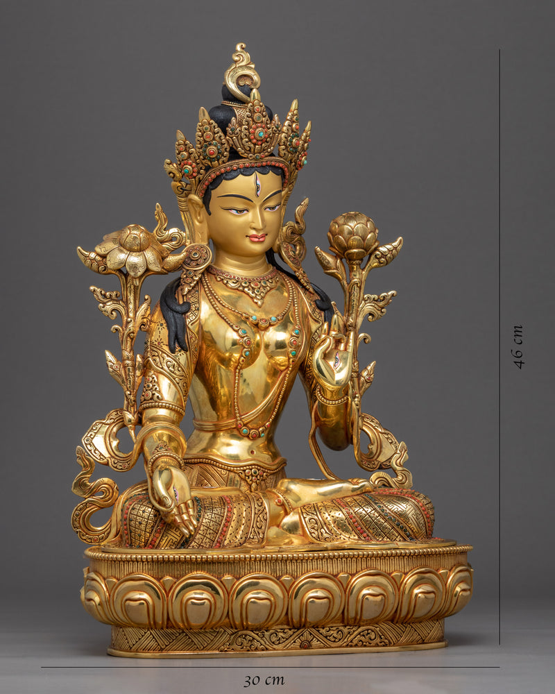 White Tara Healing Deity Statue | Gold Plated Artwork of Nepal