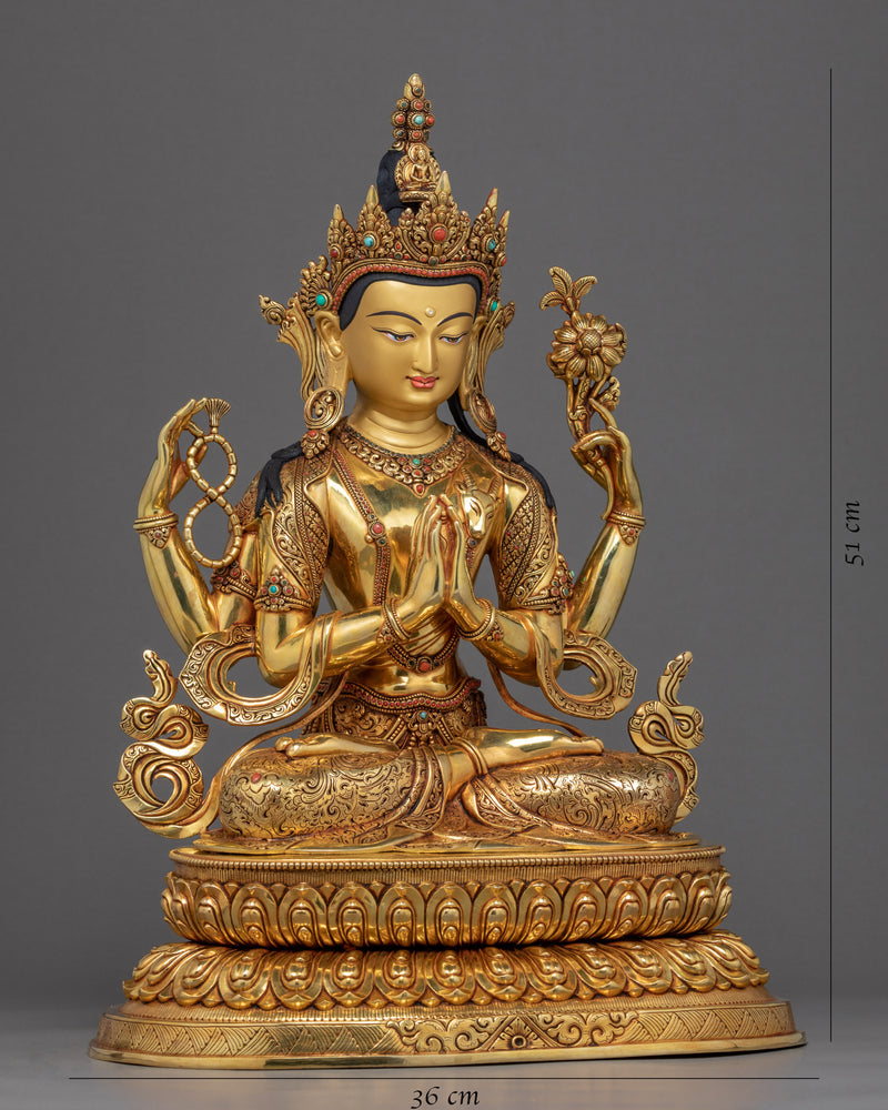 Chenrezig Gold Plated Statue | Compassionate Bodhisattva