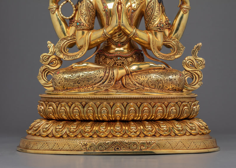 Chenrezig Gold Plated Statue | Compassionate Bodhisattva