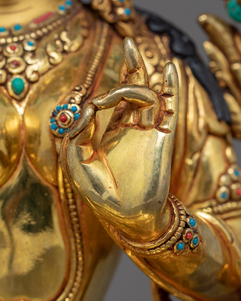 Tibetan Sculpture Green Tara | Gold Plated Himalayan Art