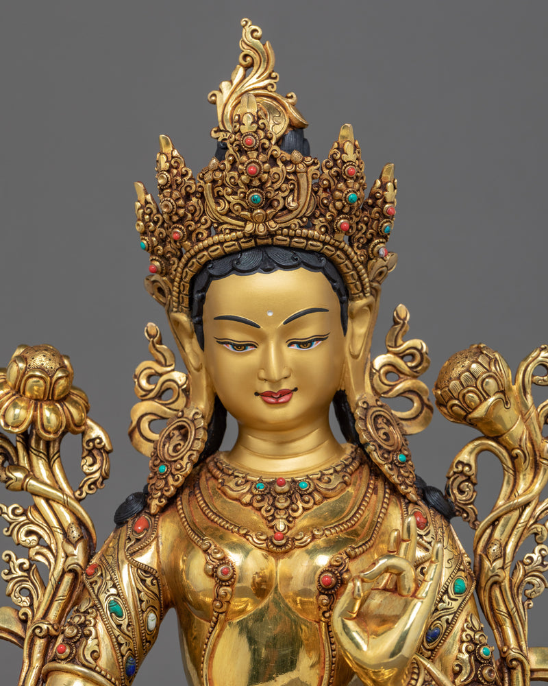 Green Tara Female Buddha Sculpture | Traditional Tibetan Art