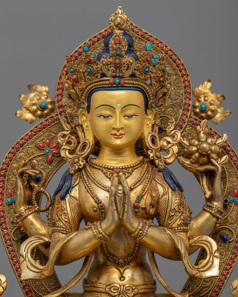 4 Arm Chenrezig Himalayan Sculpture | Traditional Tibetan Art