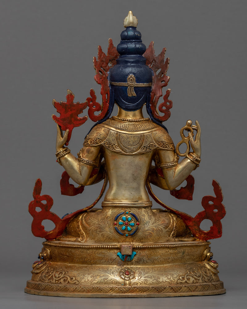 4 Arm Chenrezig Himalayan Sculpture | Traditional Tibetan Art