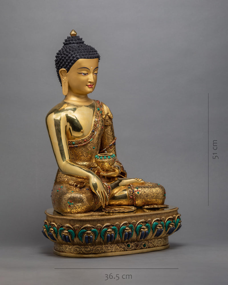 Shakyamuni Buddha | The Compassionate Gautam Buddha Statue | Gold Plated Tibetan Style Statue