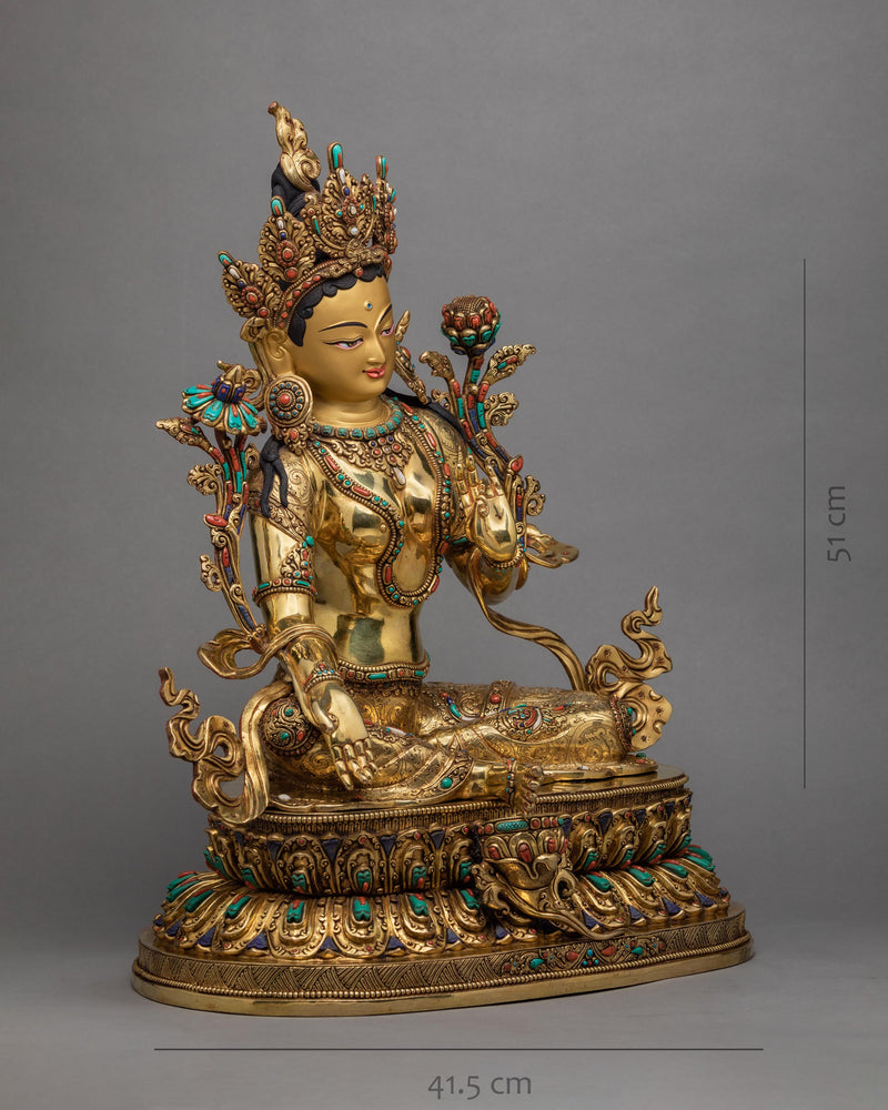 Green Tara Statue | Traditionally Handcarved Buddhist Tara Statue