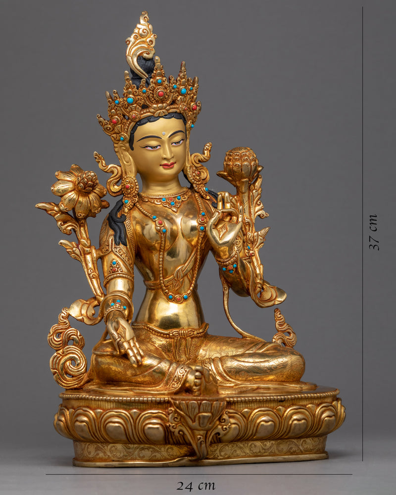 Green Tara Bodhisattva | Tibetan Art Plated with Gold