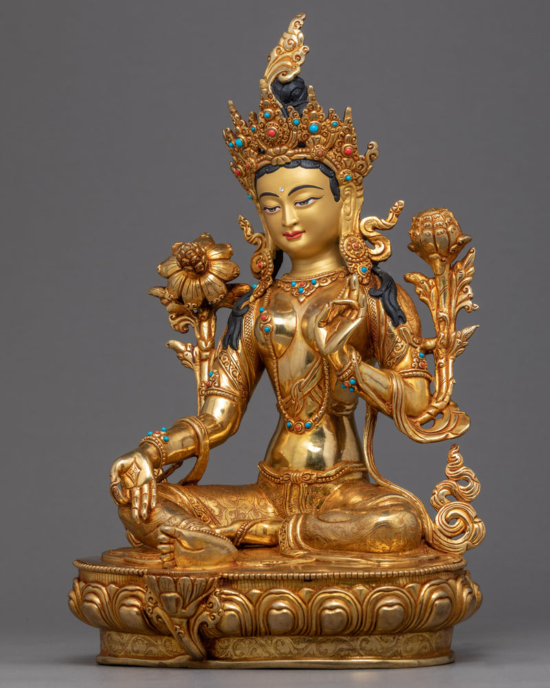 Green Tara Bodhisattva | Tibetan Art Plated with Gold