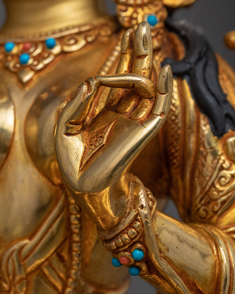Green Tara Bodhisattva | Tibetan Art Plated with Gold