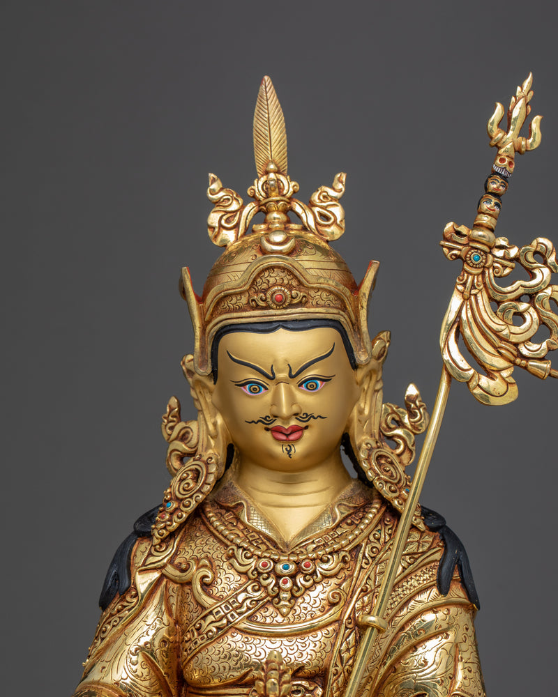 Tibetan Guru Rinpoche | Gold Plated Himalayan Statue