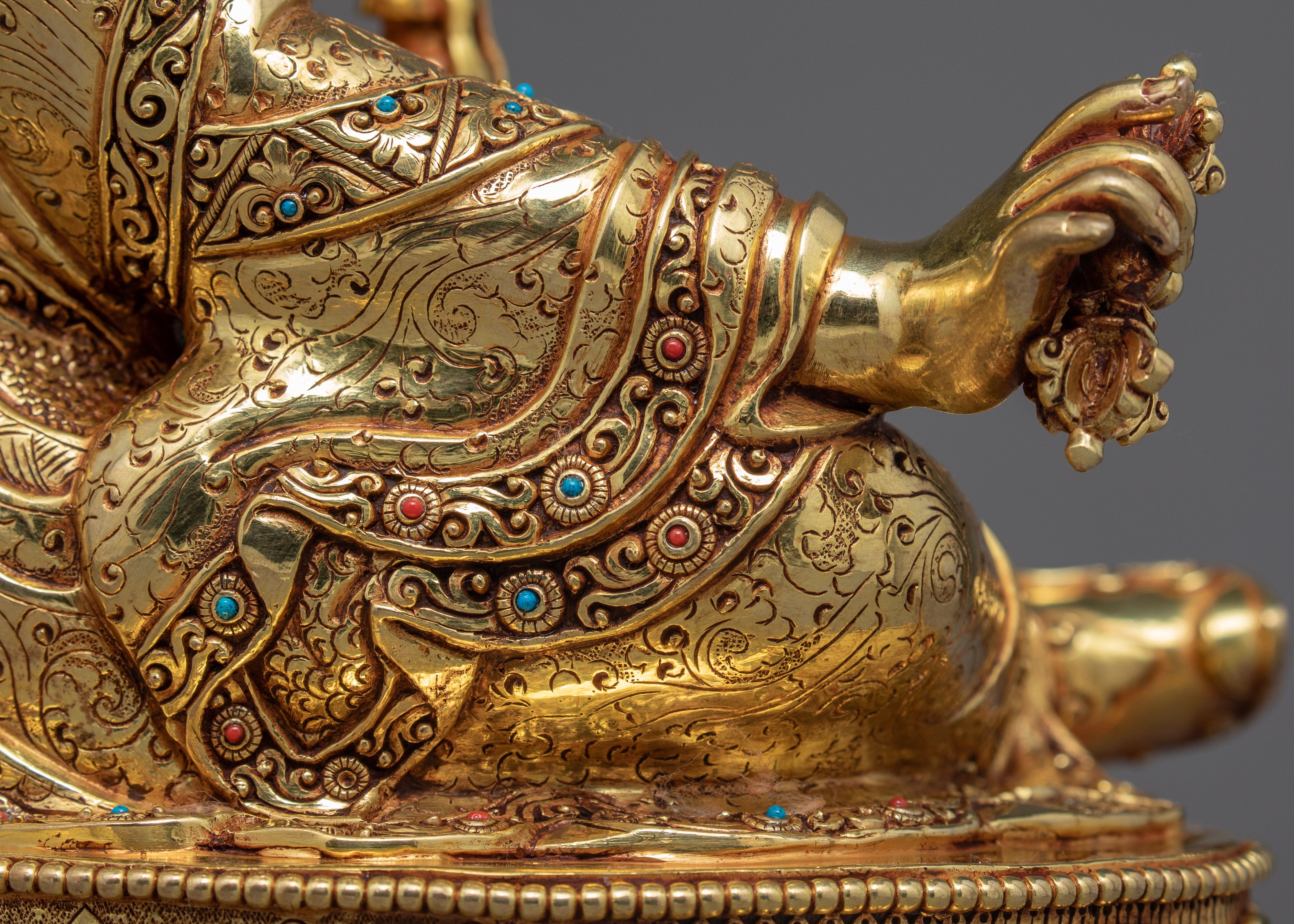 Tibetan Guru Rinpoche | Gold Plated Himalayan Statue