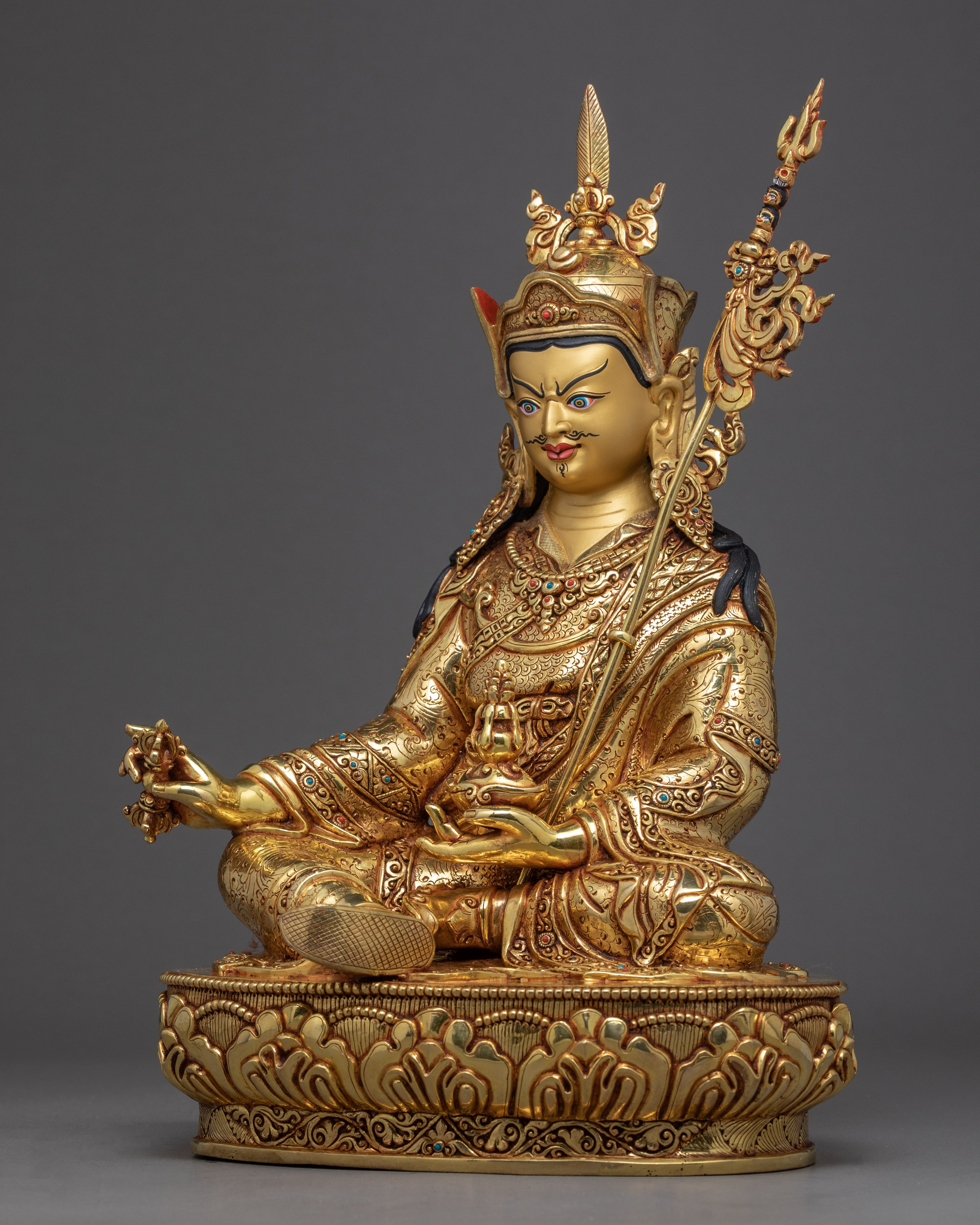 Tibetan Guru Rinpoche | Gold Plated Himalayan Statue