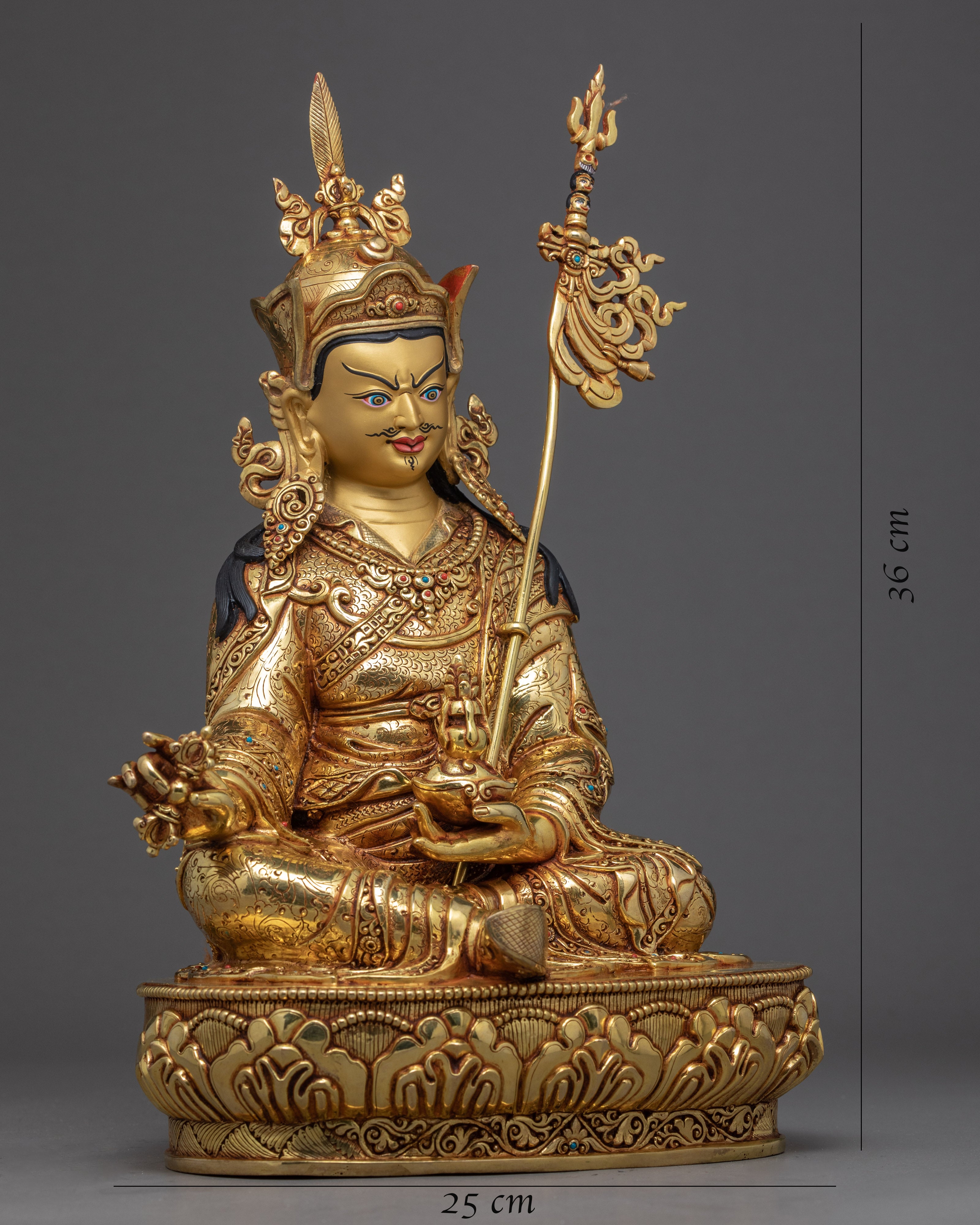 Tibetan Guru Rinpoche | Gold Plated Himalayan Statue