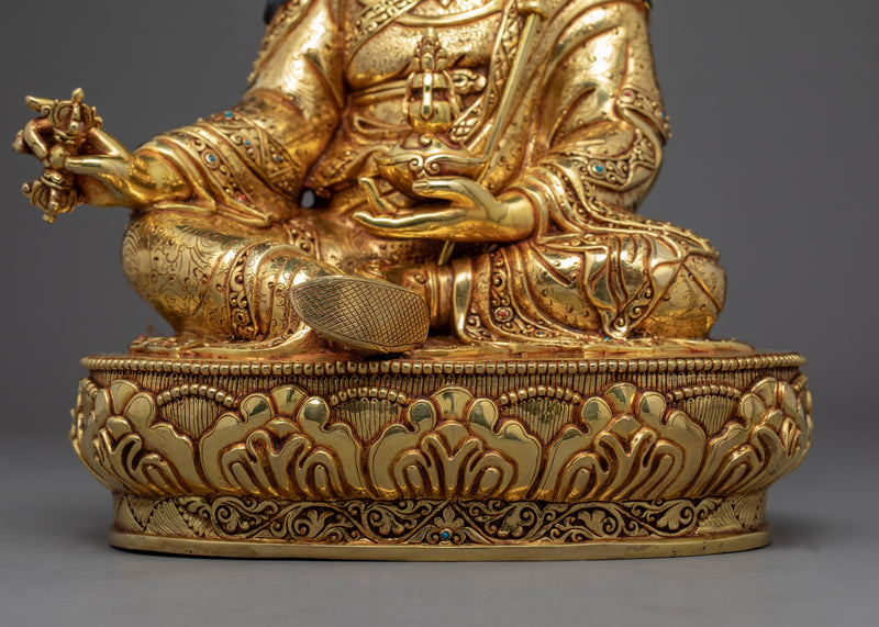 Tibetan Guru Rinpoche | Gold Plated Himalayan Statue