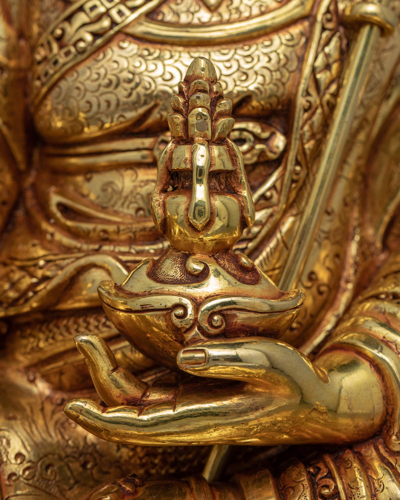 Tibetan Guru Rinpoche | Gold Plated Himalayan Statue