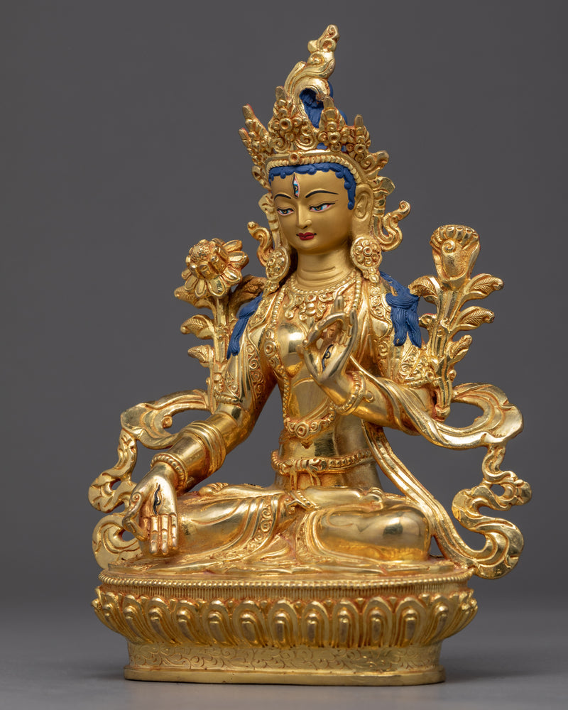 White Tara Gold Sculpture | Traditional Himalayan Sculpture