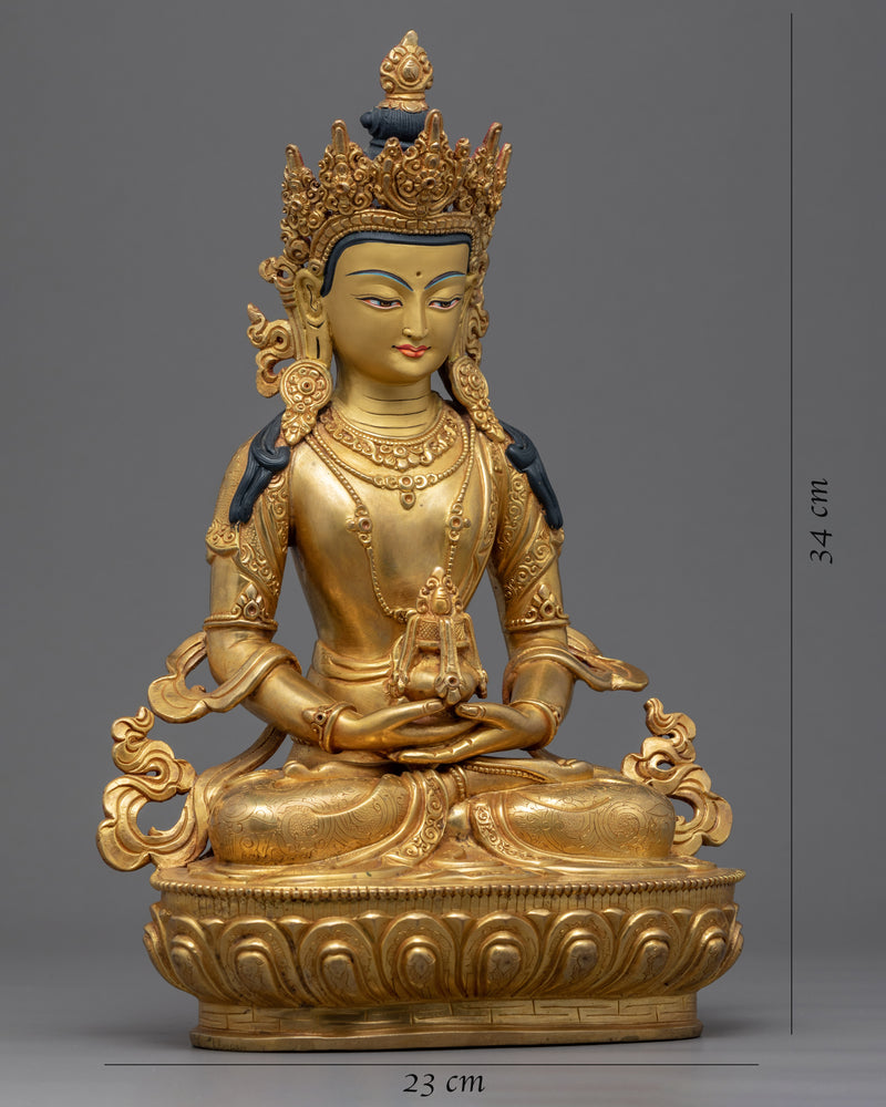 Amitayus Buddha of Long Life |  Hand Carved Buddhist Deity | Gold Gilded