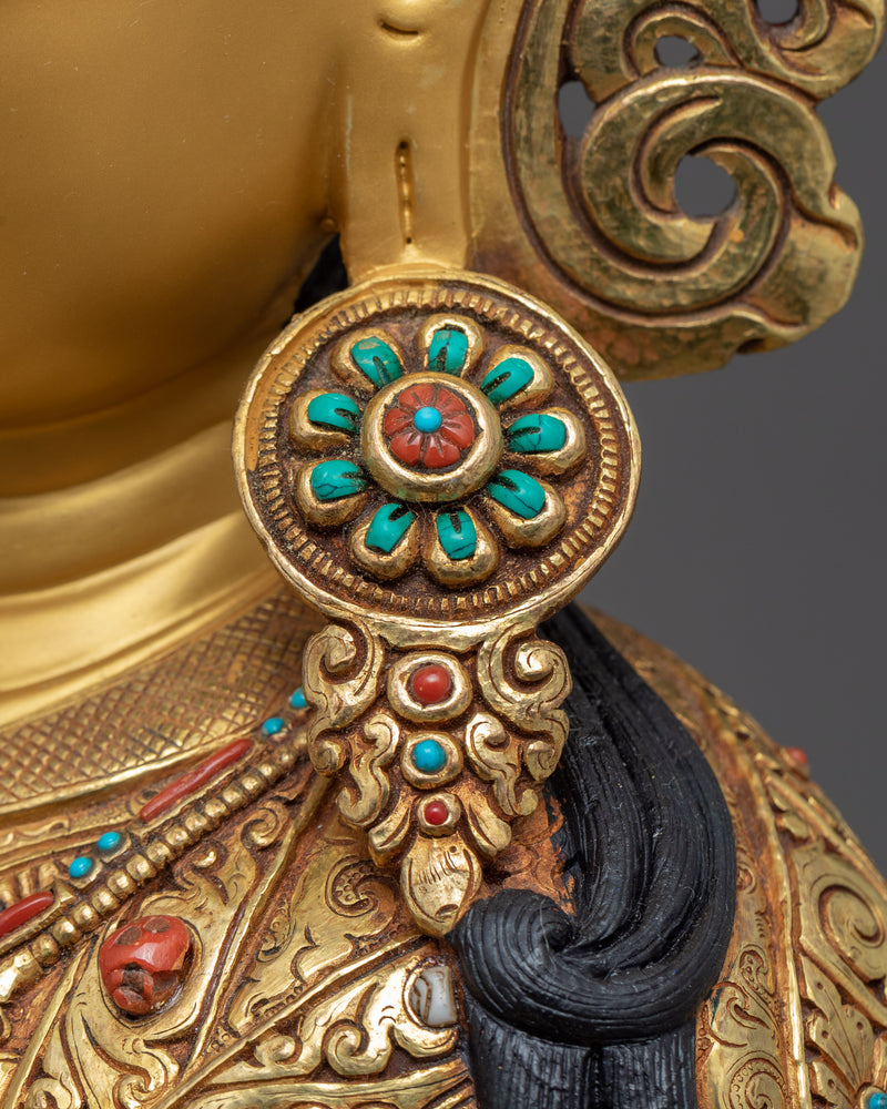 Guru Rinpoche Gold Sculpture | Hand-Carved Buddhist Art
