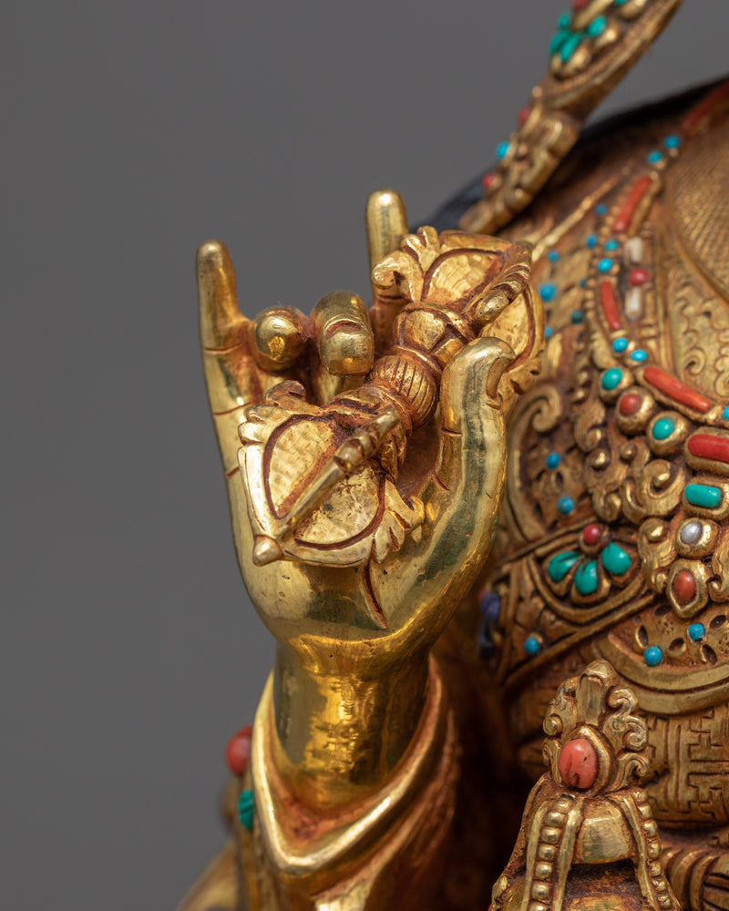 Guru Rinpoche Gold Sculpture | Hand-Carved Buddhist Art