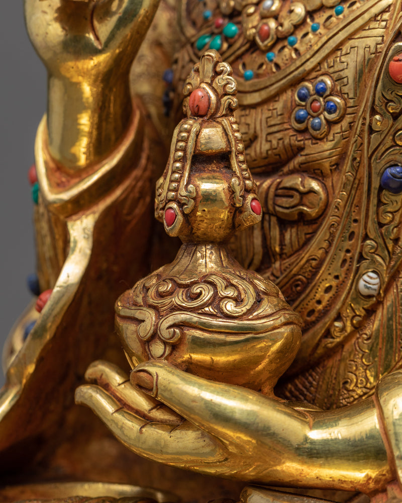 Guru Rinpoche Gold Sculpture | Hand-Carved Buddhist Art