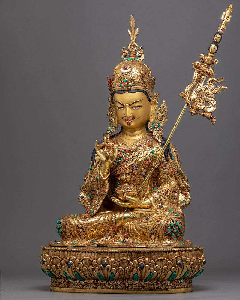 Guru Rinpoche Gold Sculpture | Hand-Carved Buddhist Art