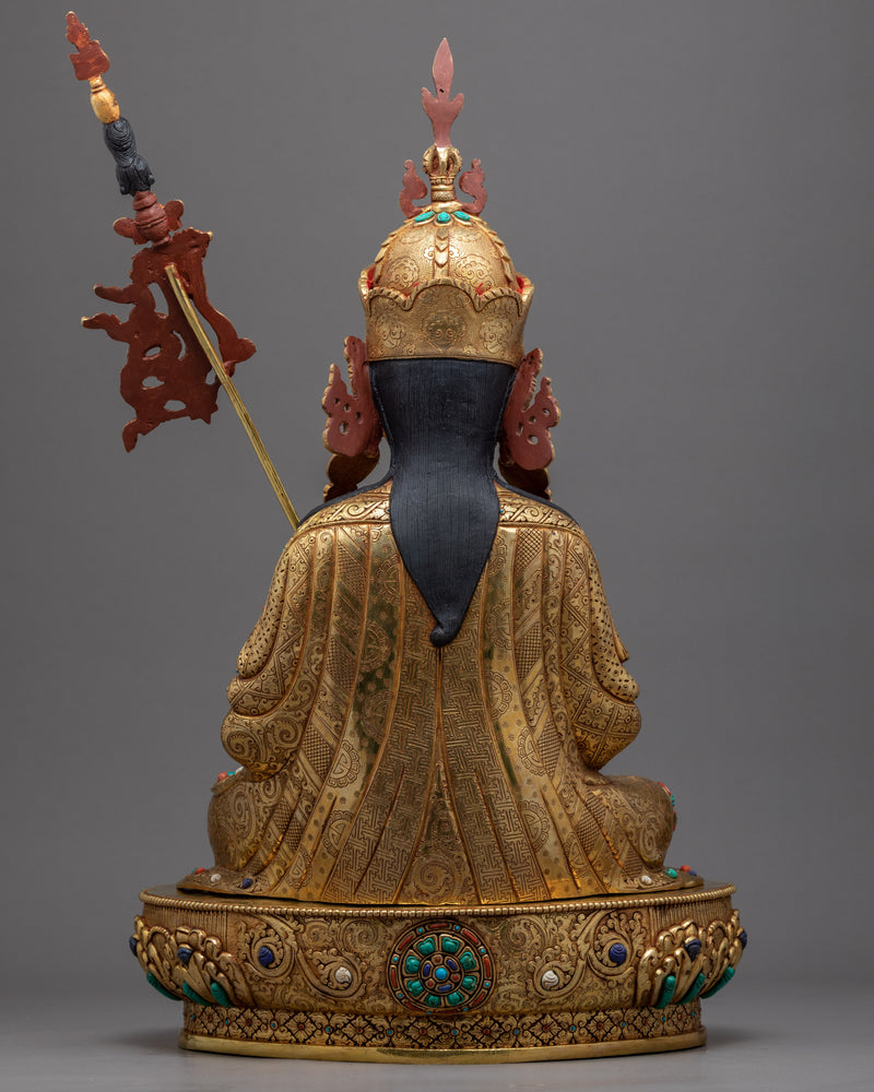 Guru Rinpoche Gold Sculpture | Hand-Carved Buddhist Art