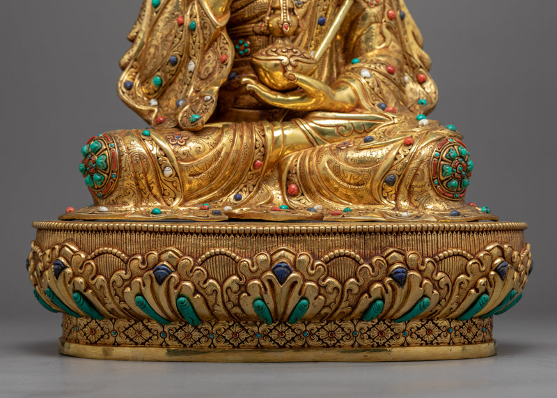 Guru Rinpoche Gold Sculpture | Hand-Carved Buddhist Art