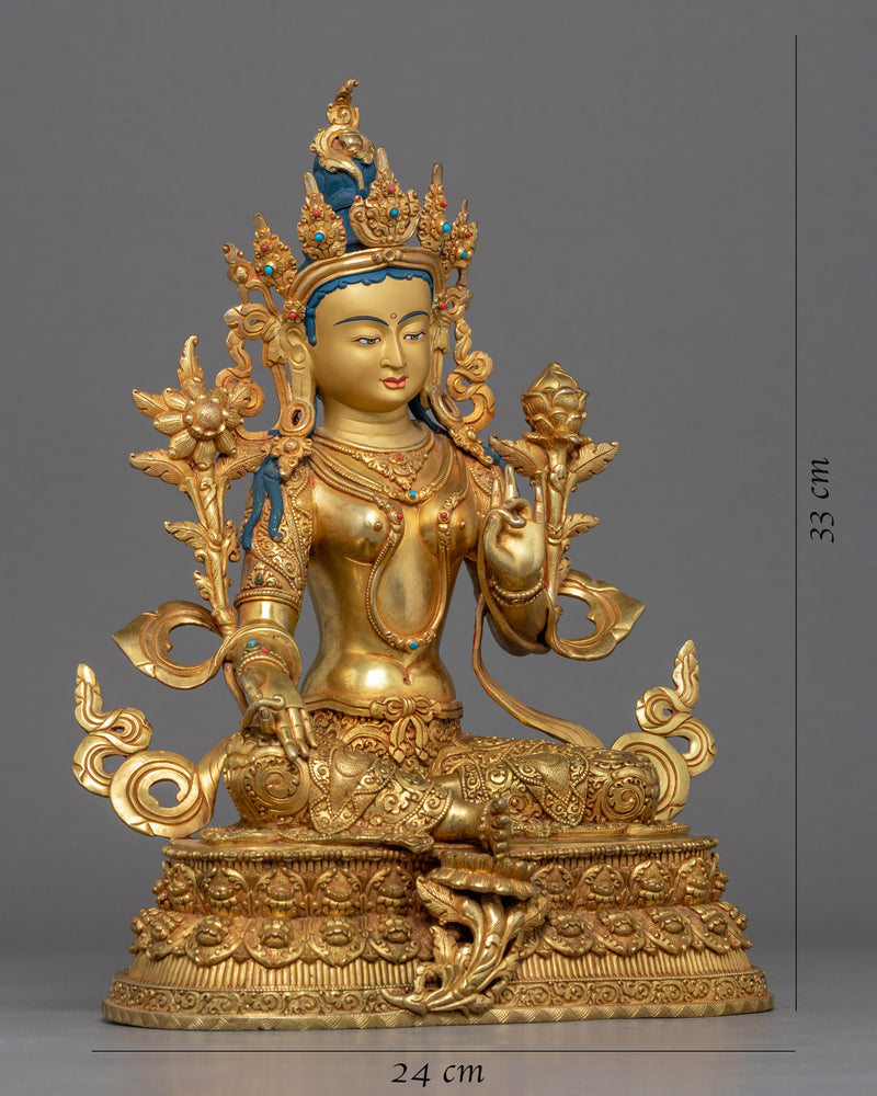 Statue of Green Tara Nepal | Mother Tara Statue | 24k Gold Gilded