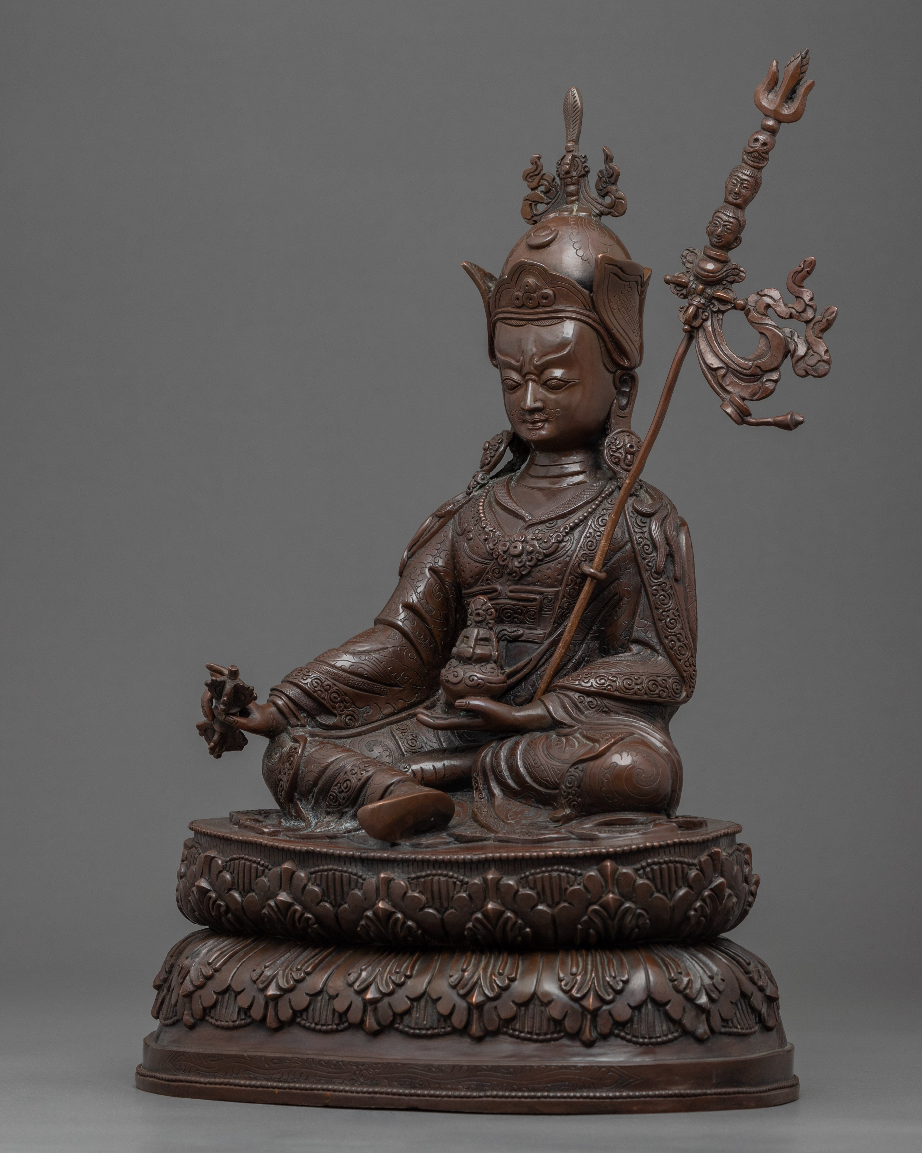 Tibetan Guru Rinpoche | Hand-Carved Buddhist Deity Sculpture