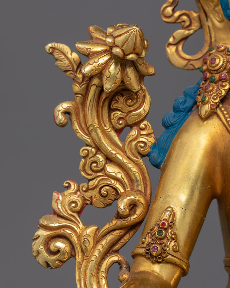 Green Tara Female Buddha Art | Mother Tara Statue | 24k Gold Gilded