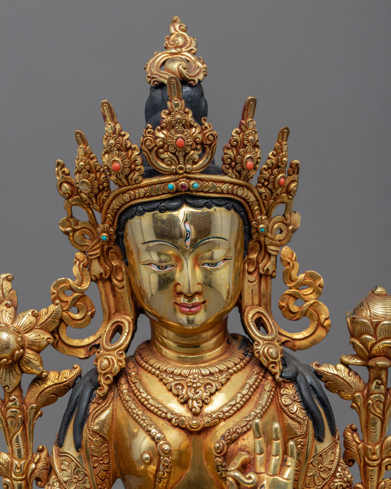 White Tara Gold Statue | Traditional Himalayan Sculpture