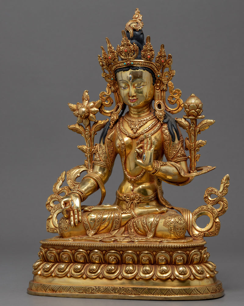 White Tara Gold Statue | Traditional Himalayan Sculpture