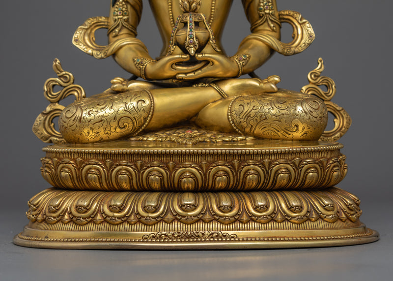 Buddha Amitayus Gold Sculpture | Himalayan Buddhist Art