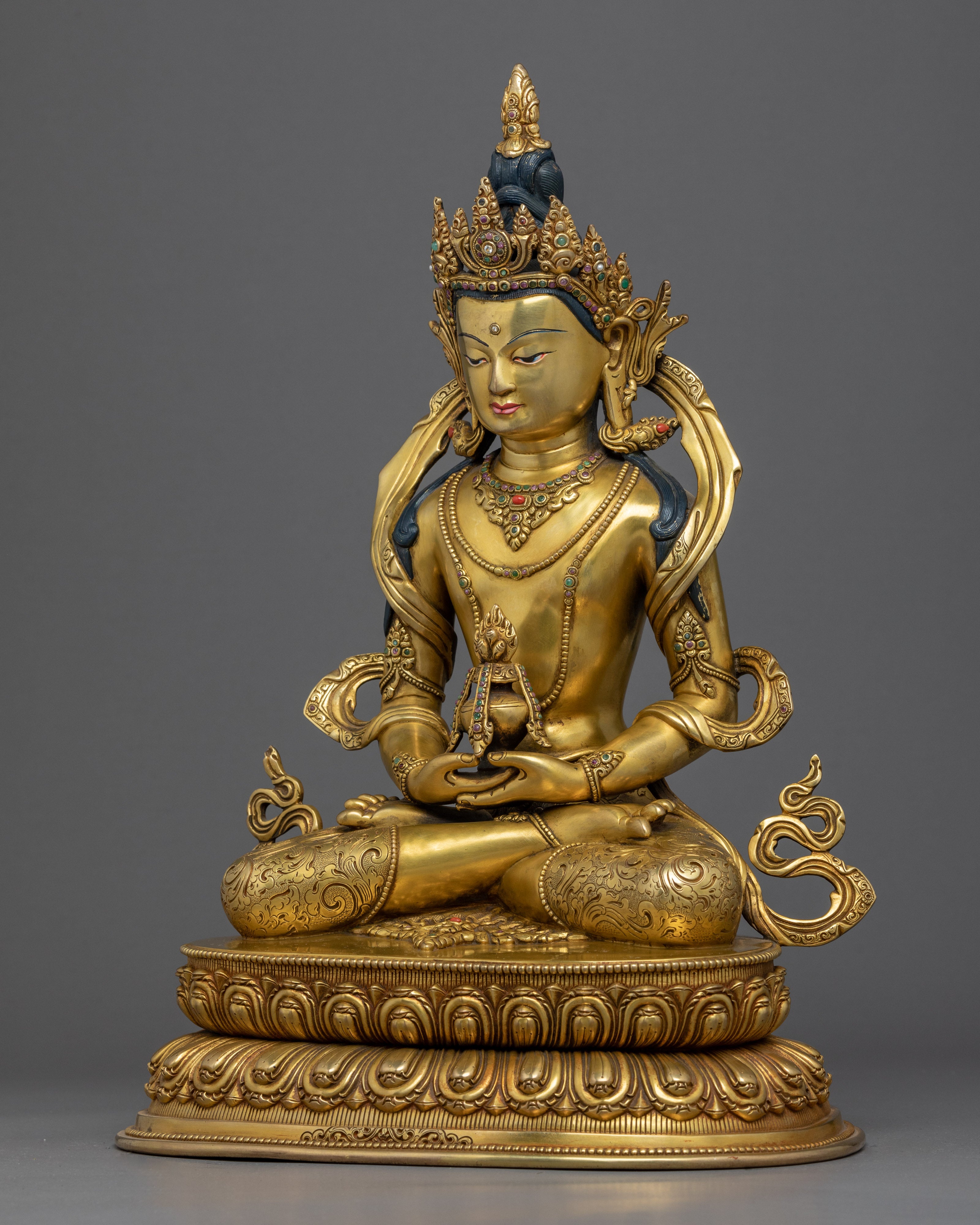 Buddha Amitayus Gold Sculpture | Himalayan Buddhist Art