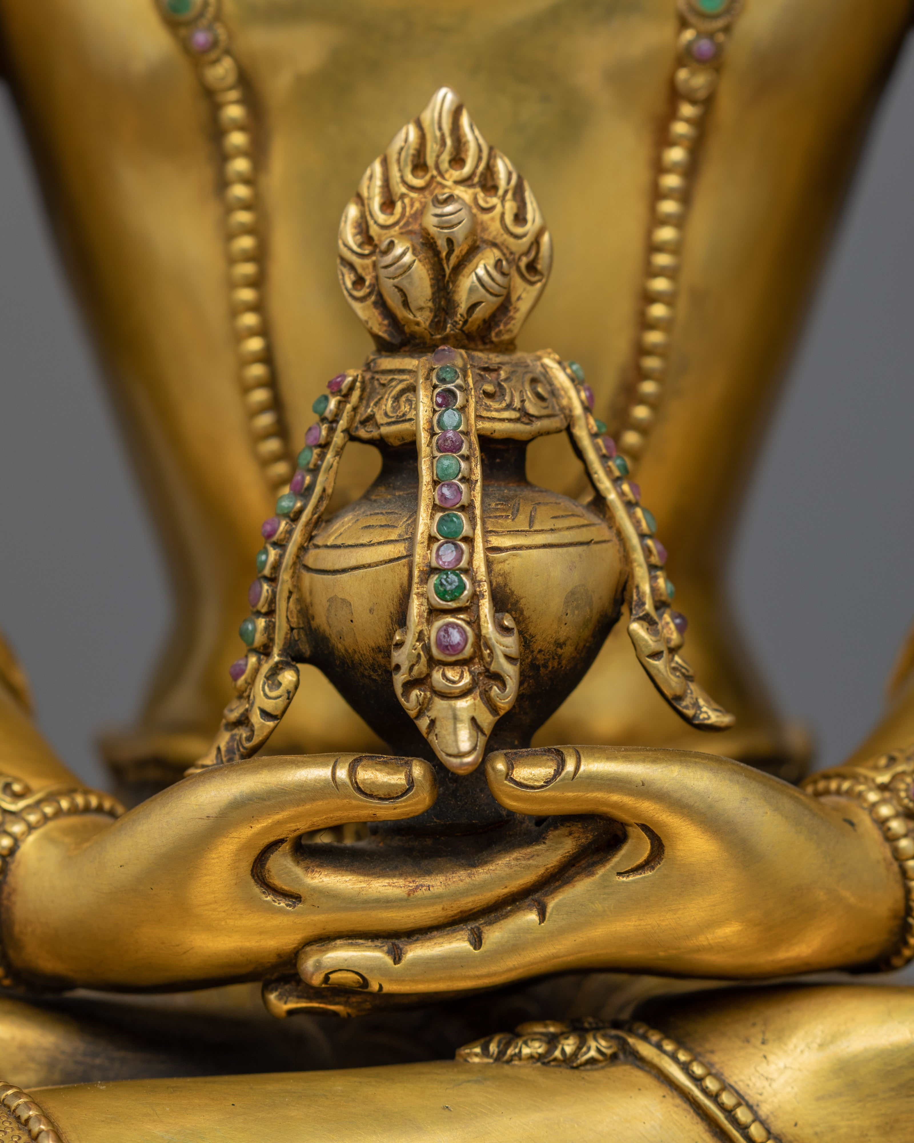 Buddha Amitayus Gold Sculpture | Himalayan Buddhist Art