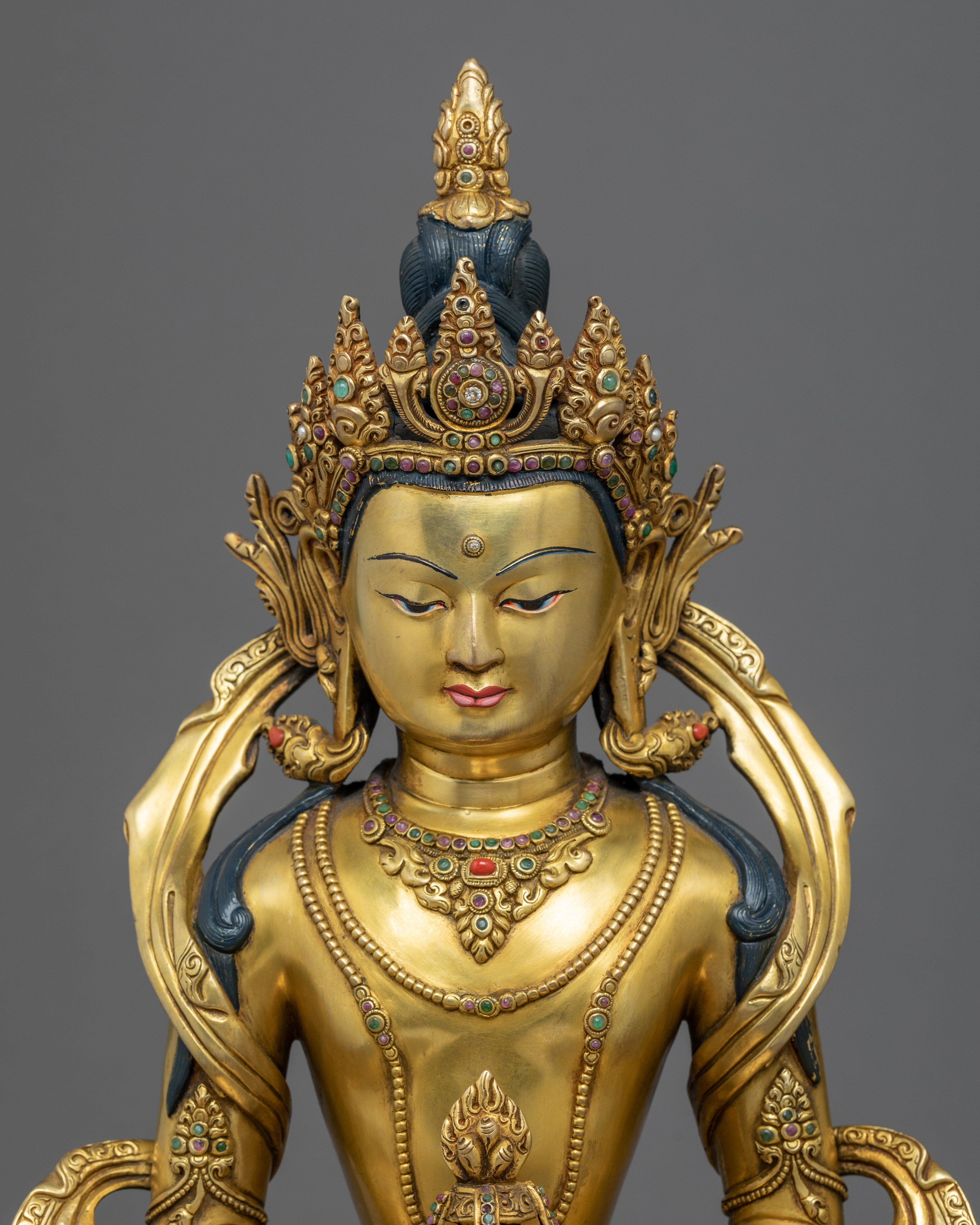Buddha Amitayus Gold Sculpture | Himalayan Buddhist Art